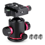 Camera Tripod Ball Head, 360° Rotating Panoramic Ballhead with 1/4 Inch Quick Shoe Plate & Bubble Level for Tripod Monopod Slider DSLR Camera Camcorder Max.Load 17-22 lb / 8-10KG(Red)