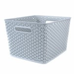 Curver Nestable Rattan Basket Small Storage Plastic Wicker Tray 18L - Grey