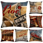 Hodeacc 6 Pcs Vintage Movie Pattern Pillow Cases,Theater Cinema Cushion Covers Film Projector Decorative Pillow case for Sofa Couch Bed Chair,18 x 18 Inch,CASE ONLY