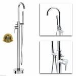 Free Standing Bath Shower Mixer Tap Floor Mounted Chrome Metal Over Bath Filler