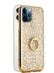 stilluxy compatible with iphone 12 pro max case 12promax luxury phone cover slim design 3D sunflower with ring kickstand holder 2020 6.7 inch (gold)