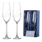 DIAMANTE Champagne Flutes Prosecco Glasses Pair with 'Aurora’ Hand Cut Design - Set of 2 in a Gift Box
