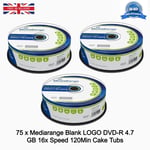Mediarange Branded Blank LOGO DVD-R 4.7 GB 16x Speed 120Min Cake Tub x 75 Discs