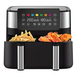 Air Fryer with 2 Baskets 7.6L, JOYAMI Dual Basket AirFryer with Sync-Finish Function, Nonstick and Dishwasher Safe, 6-in-1 Airfryer for Air Fry, Bake, Dehydrate, Roast, Broil & More, 2850W, Black