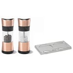 Cole & Mason H306691P/H306692P Horsham Copper Salt and Pepper Mills / H306119 Ramsgate Clear Salt and Pepper Mill Tray | Bundle | Lifetime Mechanism Guarantee - Mills