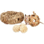 Relaxdays - lot d'accessoires pour hamster, 5 pièces, tube herbe&4 balles, objet de cage, rongeur, souris, paille, nature