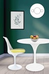 Tulip Set - White Medium Circular Table and Two Chairs with Luxurious Cushion