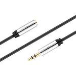 Sentivus 0.50 m Stereo Audio Jack Extension Cable, 3.5 mm Jack Socket to 3.5 mm Jack Plug, AUX Cable, Metal Plug, Black, 3.00 m
