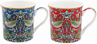 Set of 2 - William Morris Mugs - 2 Assorted Strawberry Thief Design in Gift Box