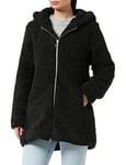 URBAN CLASSICS Women's Sherpa Cardigan Jacket, Long-Sleeve Fluffy Faux Fur Sherpa Coat, Casual Fluffy Coat for Women, Sherpa Hoodie Cardigan, Colour: Black, Size: X-Small