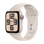Apple Watch SE GPS + Cellular 40 mm, Stjerneskær aluminium urkasse med, Stjerneskær sportsrem - S/M