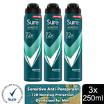 Sure Men Anti-Perspirant 72H Nonstop Protection Sensitive Deodorant, 3x250ml