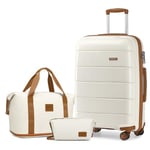 Kono Lot de 3 valises à Main en polypropylène léger avec Serrure TSA 55 x 40 x 20 cm, crème, Luggage Set of 3PCS, Mode