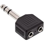 InLine - 19919 - Adaptateur Audio, fiche Jack 6,3 mm à 2 Prises Jack de 3,5 mm, stéréo, répartiteur, Noir