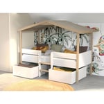 Lit cabane Enfant Jardin Secret 90x190 sommier + 2 tiroirs Blanc et naturel de la marque Laïba Kids