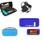 Chargeur secteur Nintendo Switch + Housse transport + étui silicone + film protection écran - Pack Bleu - Straße Game ®