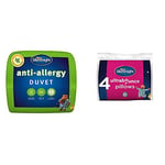 Silentnight Anti-Allergy Duvet, 7,5 Tog Duvet, Double, Anti-Bacterial Quilt & Ultrabounce Pillow, Pack of 4