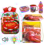 Cars Disney Lumière LED Sac à Dos 3D Maternelle École Gourde Brot Canette, Boîte