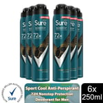 Sure Men Anti-perspirant 72H Nonstop Protection Sport Cool Deodorant, 6x250ml