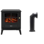 Dimplex Brayford Optiflame Electric Stove, Black Cast Iron Effect, Free Standing Wood Burner Style Electric Stove & Stove Pipe, Matte Black Plastic Flue Pipe Accessory for Electric Fires