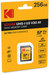 Kodak - Carte SD 256 Go UHS-I U3 V30 SDHC/XC - Carte Mémoire - Vitesse de Lecture 95MB/s Max - Vitesse d'Écriture 85MB/s Max - Stockage de Vidéos 4K Ultra HD et de Photos HD - SD Card