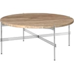 TS Soffbord 80 cm, Polerat Stål / Varm taupe Travertin