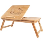 Table pour Ordinateur Portable, Plateau de Lit Pliable, Bureau ajustable avec grande ventilation, Matériau: Bambou