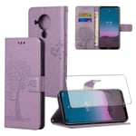 Reshias Case for Nokia 5.4, Purple PU Leather Flip [Kickstand Feature] Wallet Cover with One Tempered Glass Screen Protector for Smartphone Nokia 5.4 (6.39 Inch)