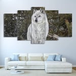 WENXIUF 5 Panel Wall Art Pictures Snowy wolf,Prints On Canvas 100x55cm Wooden Frame Ready To Hang The Animal Photo For Home Modern Decoration Wall Pictures Living Room Print Decor