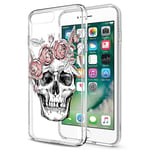 Yoedge Phone Case Designed for New Apple iPhone SE 2020/7 / 8, Clear Silicone Shockproof TPU Transparent with Print Cartoon Pattern Anti-Scratch Bumper Back Cover for iPhone7, Skull Flower