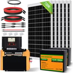 Eco-worthy - Kit complet de panneau solaire 720W 12V avec batterie lithium LiFePO4 100Ah 12V,onduleur de Charge pure 2000W 12V pour bateau, maison,