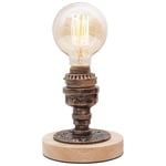 Gpzj Vintage Industrial Table Lamp Steampunk Table Light Rustic Water Pipe Style Bedside Desk Lamp Solid Wood Decoration Home Study Room Bedroom Library Hotel Barn Warehouse Desktop Lights