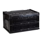 Relaxdays 10022590_46 Boîte pliable couvercle caisse de rangement plastique coffre transport 60 litres 60x40x32 cm, noir, 39,5 x 58,5 x 32,5 cm