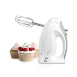 200W Hand Food Mixer Electric Whisk with Beaters Dough Hook 5 Speed White