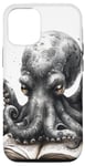 Coque pour iPhone 15 Pro Mignon anime pieuvre noire lisant un livre de bibliothèque Deep Sea #1