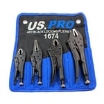 US Pro 4pc Black Locking Pliers Set 5" 6.5" 7" 10" Mole Vice Grips Clamps 1674