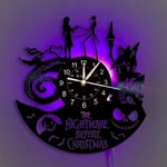 The Nightmare Before Christmas Vinyl Record Wall Clock-Home Decoration Creative Wall Art Vintage Decor -Unique Gift - Living Room, Kitchen, Handmade Home Wall Decor, 12”,Black (B-with led)