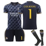 23/24 säsong Real Madrid bortaställ fotbollsdräkt för barn med strumpor 1 COURTOIS Children's size28