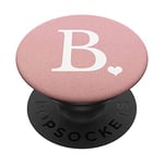 White Initial Letter B heart Monogram on Rose Pink PopSockets PopGrip: Swappable Grip for Phones & Tablets