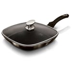 Non-Stick Shiny Black Grill Griddle Frying Pan Steak Cooking Skillet With Lid