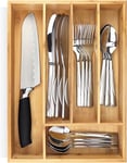 Pristine Bamboo Organiseur d'argenterie – Organisateur d'ustensiles pour tiroirs de cuisine – Petit séparateur de tiroir de cuisine en bois extra profond pour cuillères, fourchettes, couteaux,