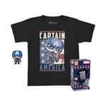 Funko Pocket Pop! & Tee: Marvel - Captain America - pour Les Enfants - Large - (L) - T-Shirt - Vêtements avec Mini-Figurine en Vinyle à Collectionner - Idée de Cadeau pour Les Adultes