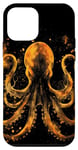 Coque pour iPhone 12 mini Kraken doré, une pieuvre aux tentacules de calmar géants