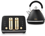 Morphy Richards Accents Black & Gold Pyramid Kettle & 4 Slice Toaster Set