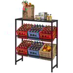 Fristående dryckeslåda för 6 lådor, justerbar hyllhöjd, 3 nivåer, halkfri, 103 x 33 x 113,5 cm, svart stål