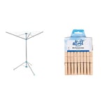 Minky Freestanding Portable Rotary Airer Washing Line for Indoor, Outdoor, or Camping Use & Hardwood Clothes Pegs, 36 Count (Pack of 1)