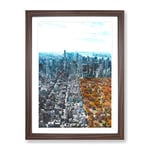 The New York Skyline With Central Park Painting Modern Framed Wall Art Print, Ready to Hang Picture for Living Room Bedroom Home Office Décor, Walnut A4 (34 x 25 cm)
