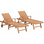 Helloshop26 - Lot de 2 transats chaise longue bain de soleil lit de jardin terrasse meuble d'extérieur bois de teck solide