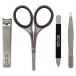 Revlon Men's Grooming Kit, Nail Clipper Safety Scissors Slant Tip Tweezer Pusher