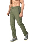 EKLENTSON Mens Tracksuit Bottoms with Zip Pockets Slim Comfort Stretch Pants Quick Dry Walking Trousers Army Green